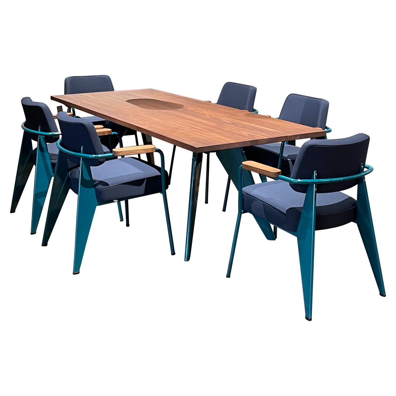 EM Table und Fauteuil Direction Tisch und 6 Polsterstühle